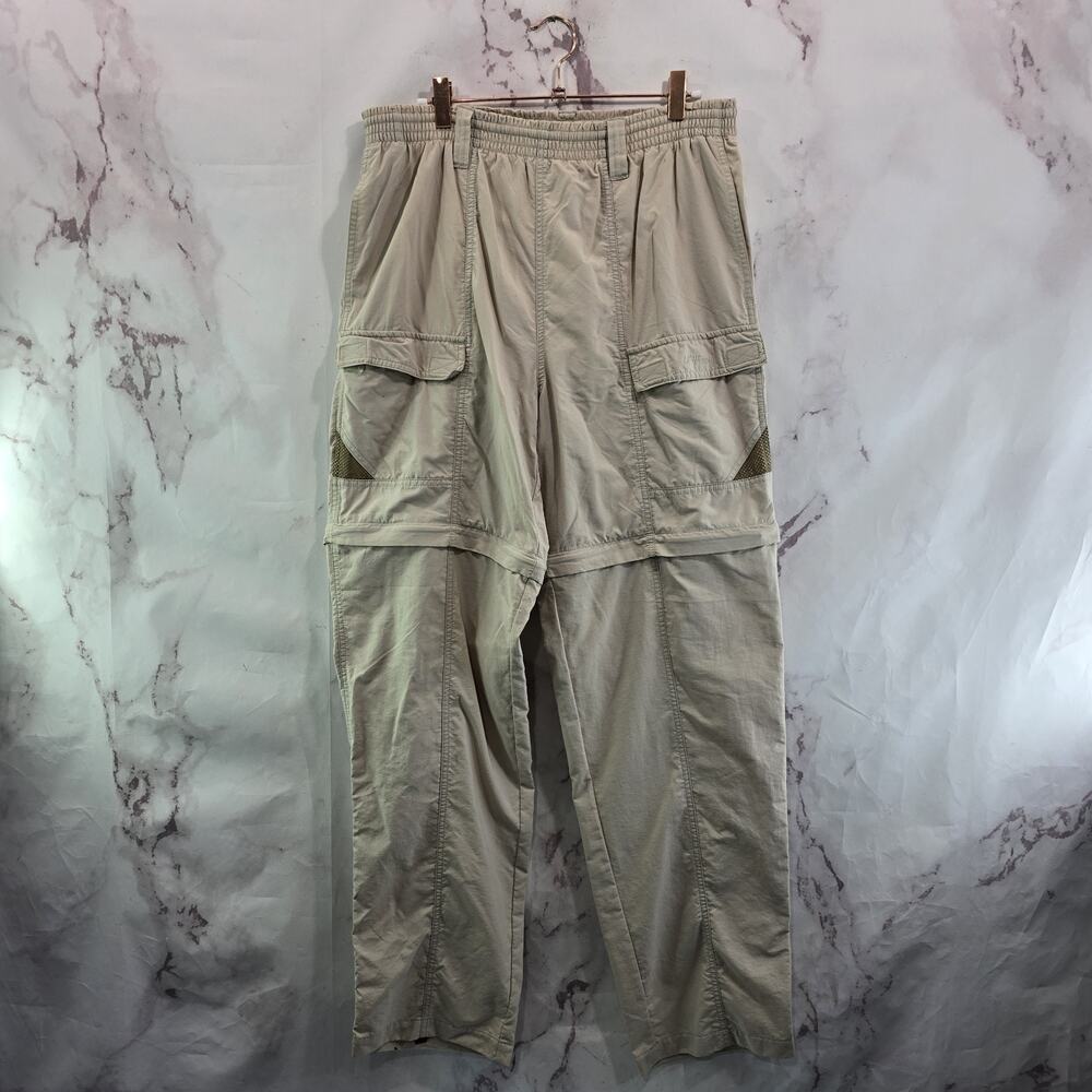 Columbia Pants Mens Small Beige Nylon Hiking Ripstop Zip Off Convertible Khaki